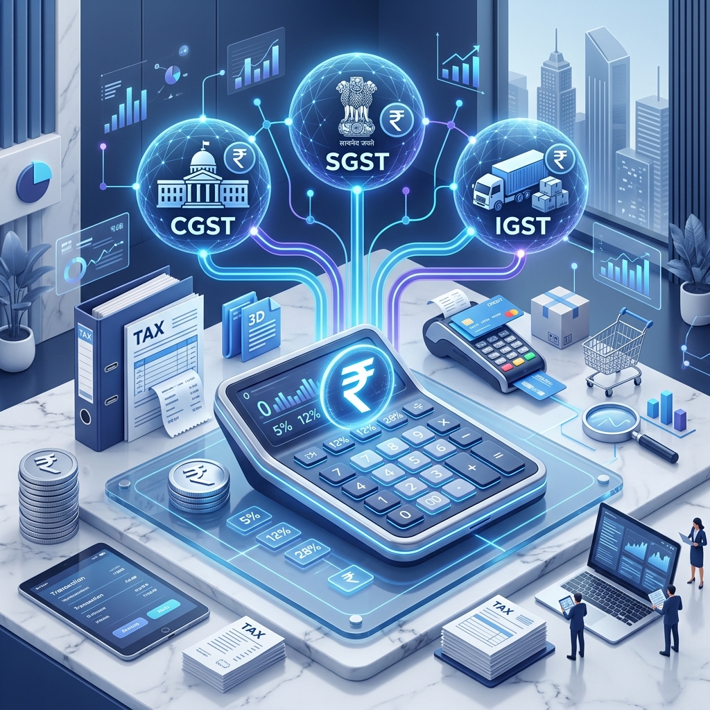 GST Concept Illustration - Central and State Tax Flow