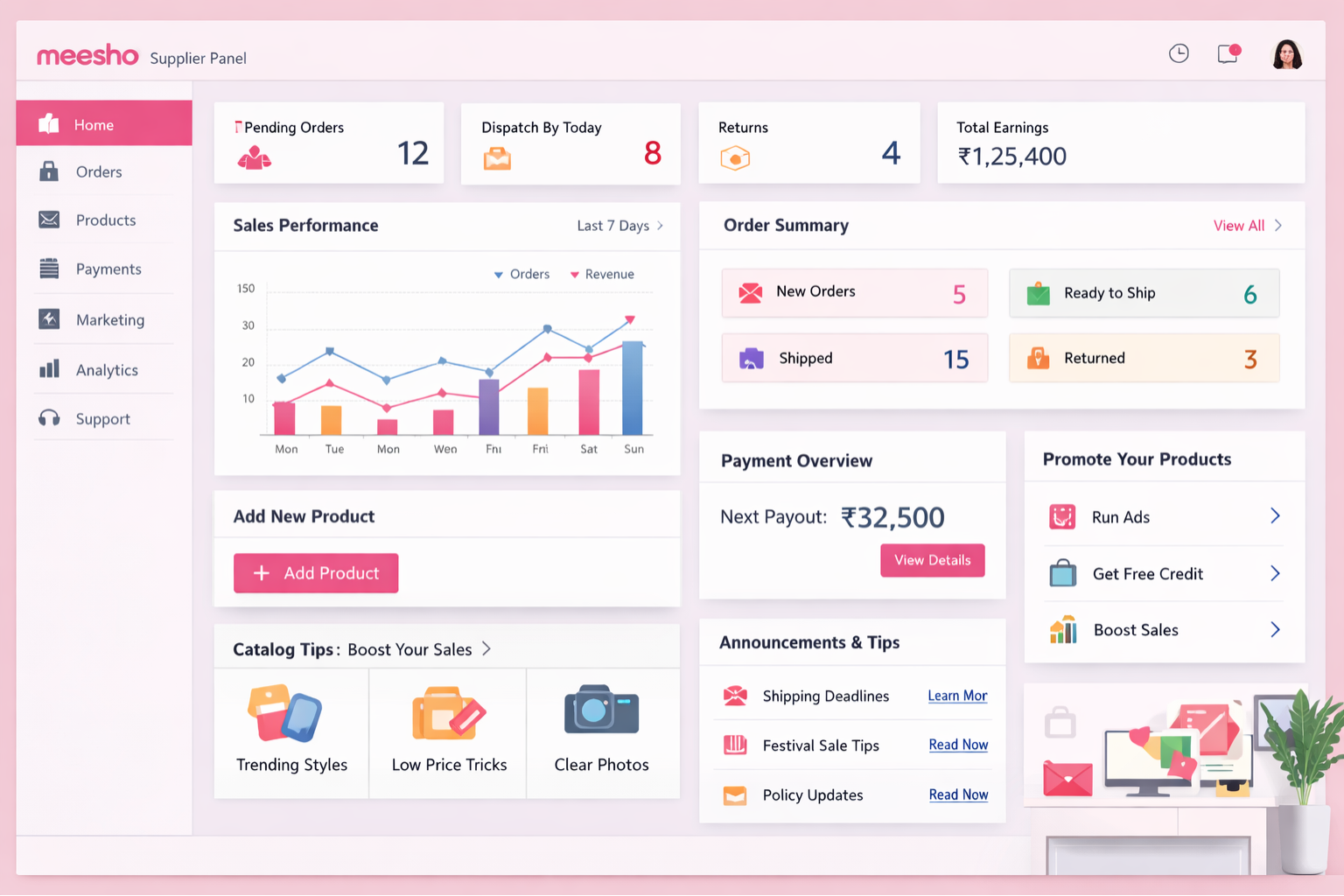 Meesho Seller Panel Interface